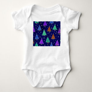 Body Para Bebê Árvores de Natal Aquarela: Padrão Florestal.