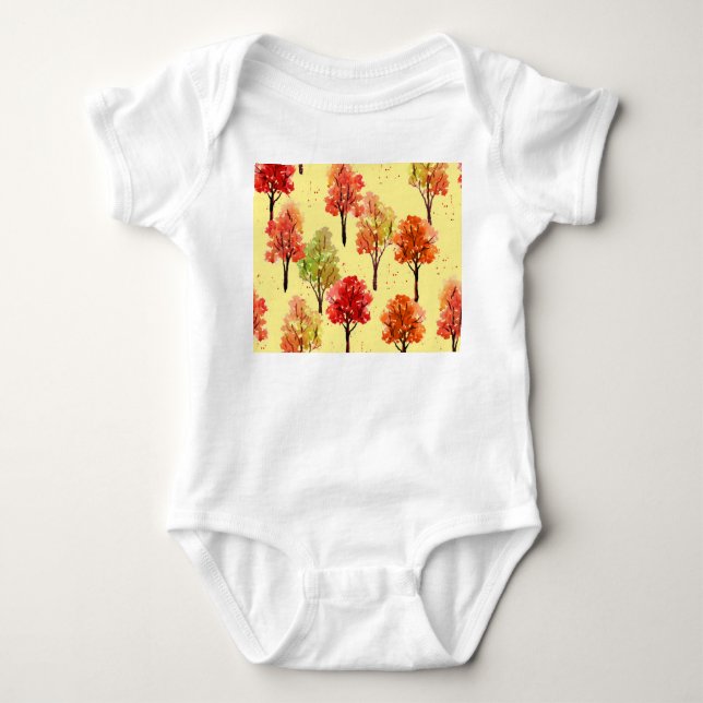 Body Para Bebê Árvores de Outono de Aquarela: Ilustração Sem Fio (Frente)