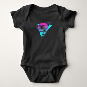 Body Para Bebê Árvores Geométricas de Palmeiras Vaporwave Retro