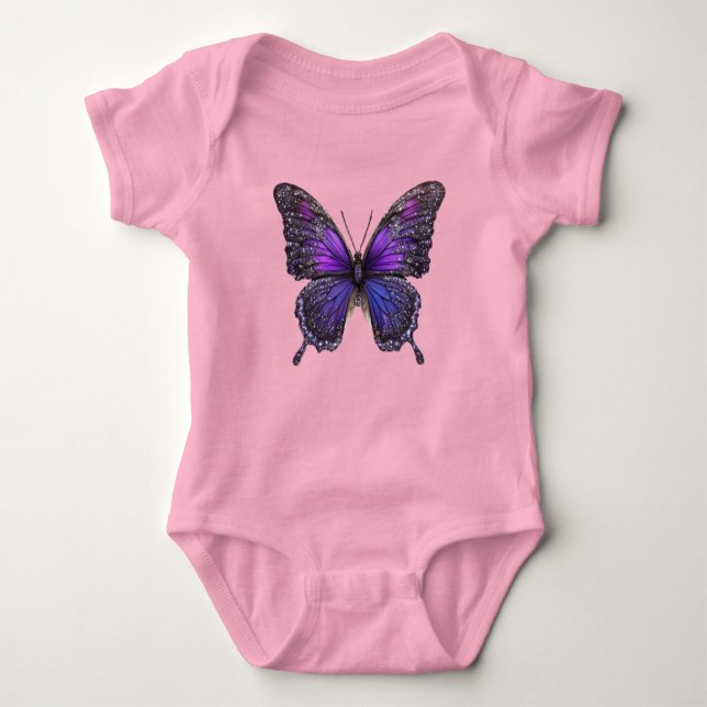 Body Para Bebê Asas Brilhantes: Borboleta Sparkle Roxa (Frente)