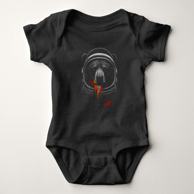 Body Para Bebê Astronaut Bear with Neon Paint Drips Cosmic Animal (Frente)