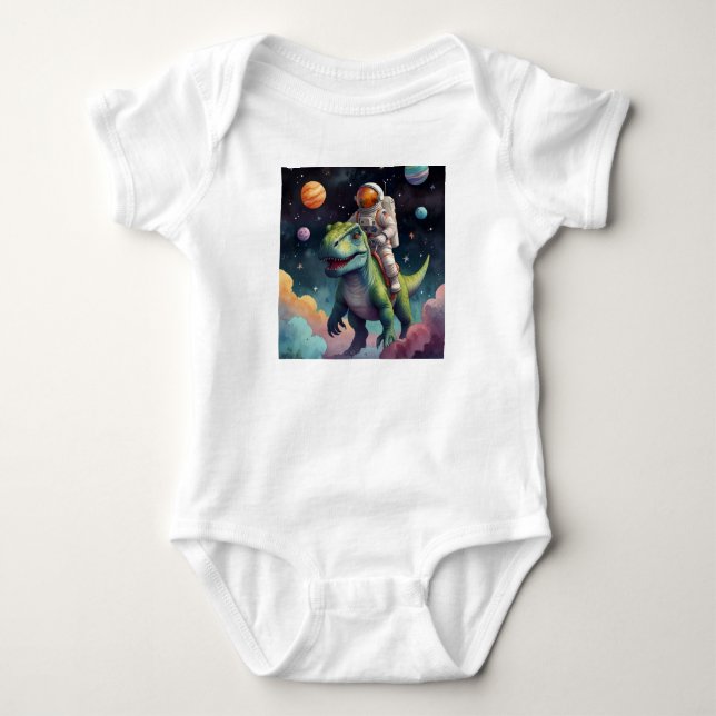 Body Para Bebê Astronauta no Dino no Espaço (Frente)