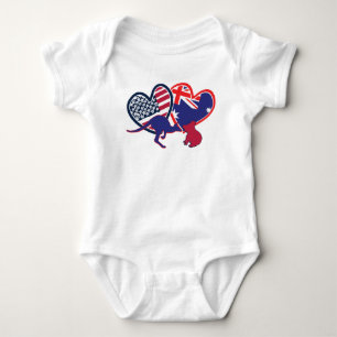 Body Para Bebê Austrália e Estados Unidos Flag Hearts