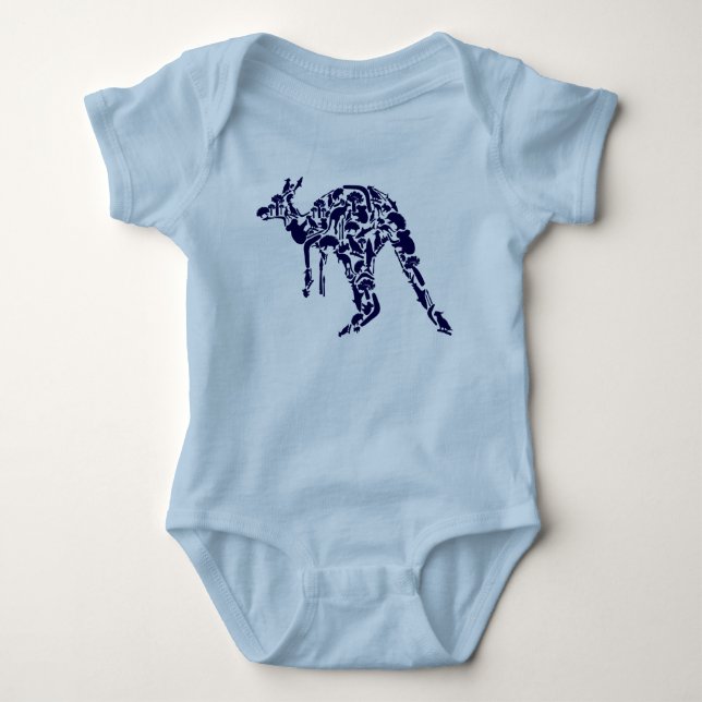 Body Para Bebê Austrália Terra Por Baixo Canguru Animal Azul (Frente)