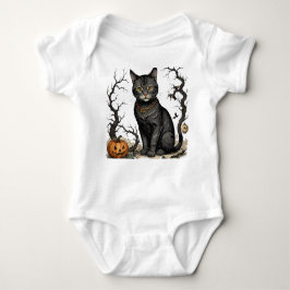 Body Para Bebê Autumn Cat e Pumpkins, Halloween Cat,