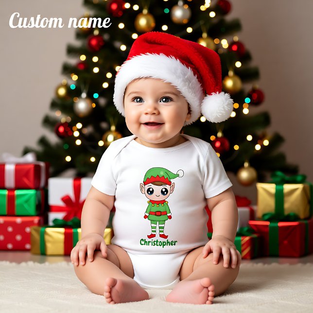 Body Para Bebê Auxiliar de Papais noeis 🎄 com nome personalizado (🎄Santa's little helper with custom name Baby Bodysuit)