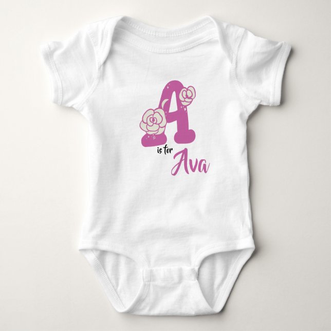 Body Para Bebê Ava Nome Baby Outfit Letra A Romper Floral (Frente)