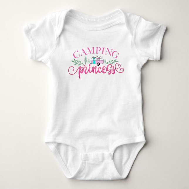 Body Para Bebê Aventura da Princesa Camping Camper Rosa (Frente)