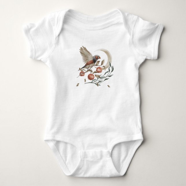 Body Para Bebê Aves florestais com frutas e lua crescente (Frente)