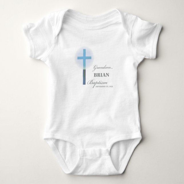 Body Para Bebê Avô Baptism Blue Lace Personalizado (Frente)