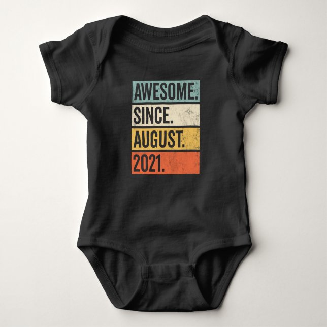 Body Para Bebê Awesome Since August 2021 Birthday Retro (Frente)