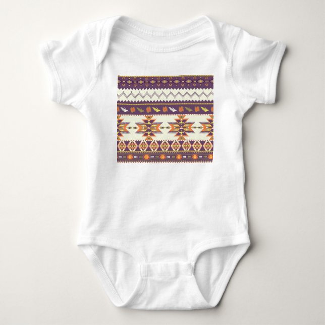 Body Para Bebê Aztec colorido: padrão contínuo vibrante. (Frente)