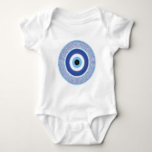 Body Para Bebê Aztec Mau de Chave do Círculo Grego Azul Branco