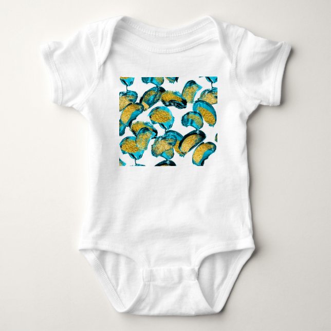 Body Para Bebê Azul aquarela, turquesa, arte dourada. (Frente)