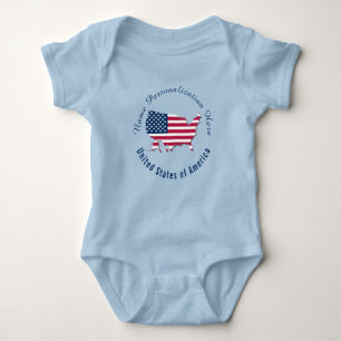 Body Para Bebê Azul do Mapa de Sinalizador Personalizado dos Esta