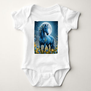 Body Para Bebê Azul Fantasia Flores de Lua de Cavalo Mágico,