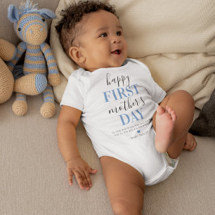 Body Para Bebê Azul Personalizado Primeiro Dia das Mães