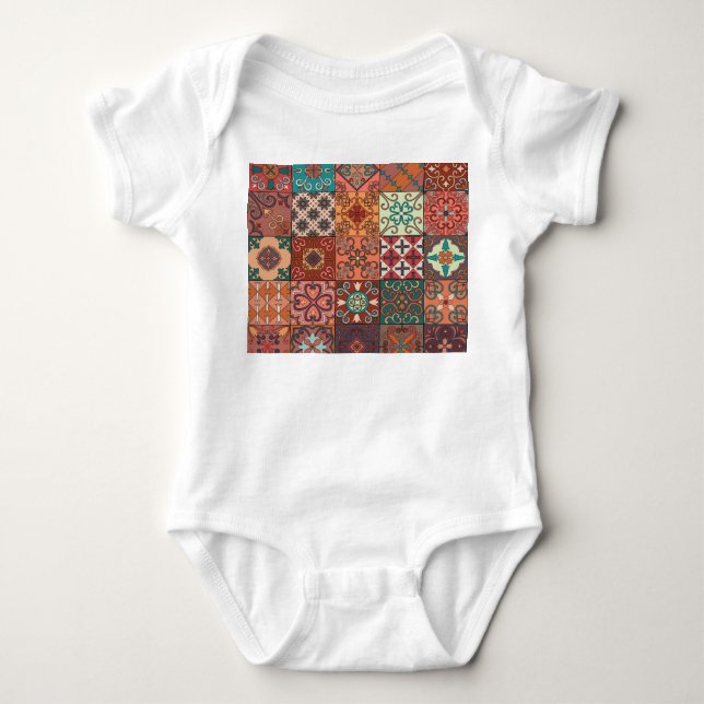 Body Para Bebê Azulejos Portugueses: Estilo Talavera Azulejo. (Frente)