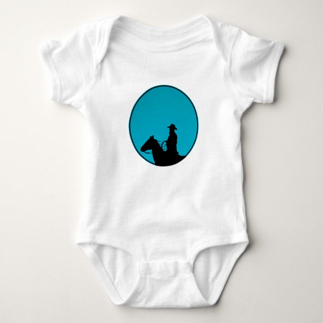 Body Para Bebê Baby Bodysuit Cowboy Silhouette in Turquoise (Frente)