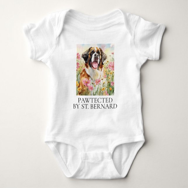 Body Para Bebê Baby Bodysuit – Pawtected by Saint Bernard (Frente)