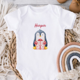Body Para Bebê Baby Bodysuit With A Penguin Holding A Gift Box