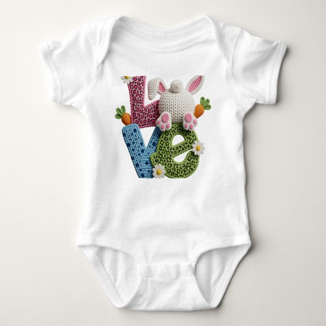 Body Para Bebê Baby Easter Simulated Yarn Crochet Love   (Frente)