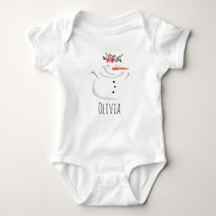 Body Para Bebê Baby Girls First Christmas Flower Snowman e nome