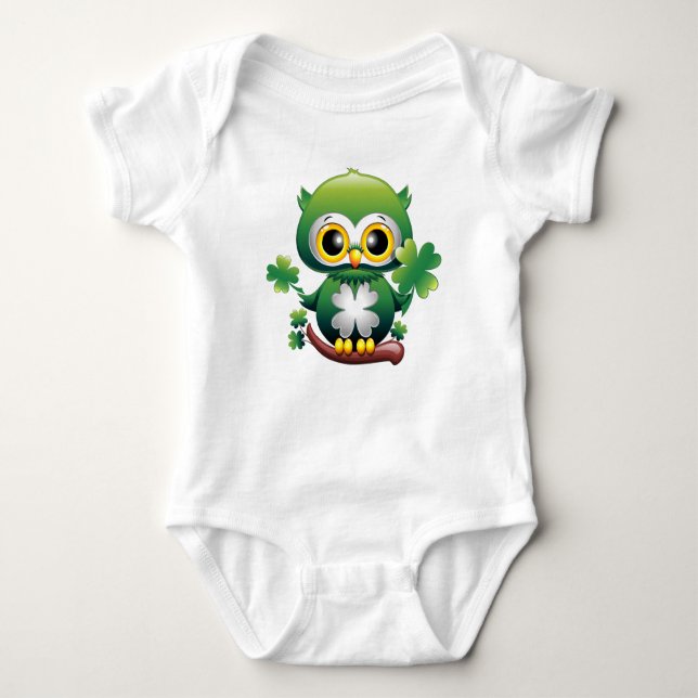 Body Para Bebê Baby Owl Cute St Patrick Cartoon (Frente)