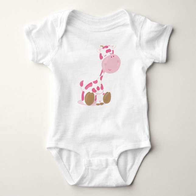 Body Para Bebê Baby Safari Pink Sleepy Giraffe Nursery Art Gift (Frente)