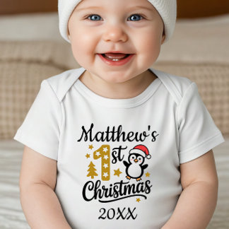 Body Para Bebê Baby's First Christmas Custom Name Penguin