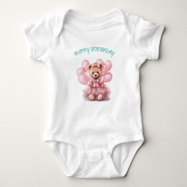 Body Para Bebê Bacia do Urso de Aniversário Feliz (Frente)