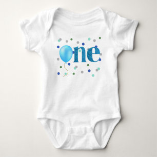 Body Para Bebê Balão Azul e Confetti Primeiro Aniversário