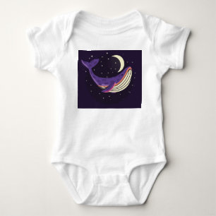 Body Para Bebê Baleia espacial: retrato ilustrado colorido.