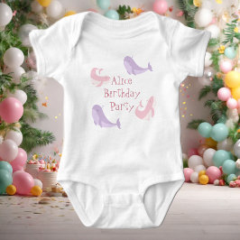 Body Para Bebê Baleia Lilás Rosa Pastel Festa de Aniversário Ocea