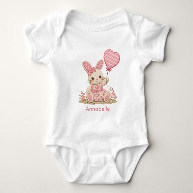 Body Para Bebê Baloão de Coelho Rosa (Frente)