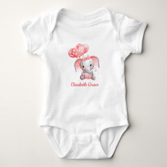 Body Para Bebê Balões de Elefante Rosa-Bebê Personalizados (Frente)