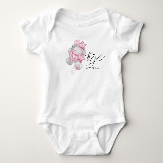 Body Para Bebê Balões Rosa Aquarela É Uma Menina  (Frente)