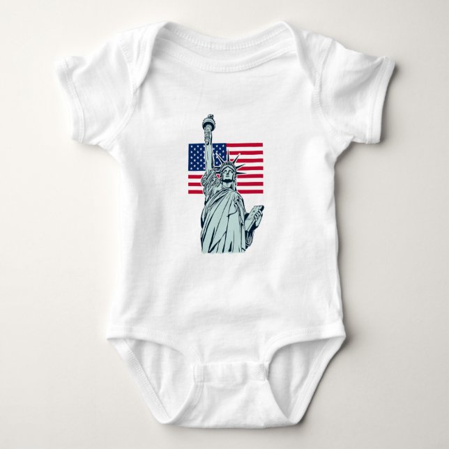 Body Para Bebê Bandeira Americana com a Senhora Liberdade  (Frente)