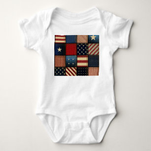 Body Para Bebê Bandeira Americana, Patchwork Perfeitamente Padrão
