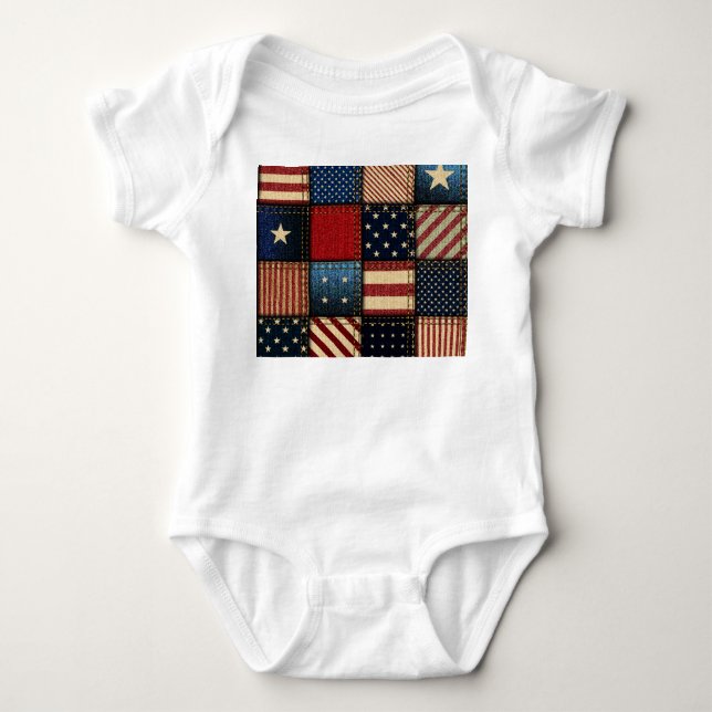 Body Para Bebê Bandeira Americana, Patchwork Perfeitamente Padrão (Frente)