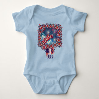Body Para Bebê Bandeira Americana Patriótica com Fireworks - 4 de
