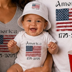 Body Para Bebê Bandeira da América de 1776 a 2026 Crianças Aniver
