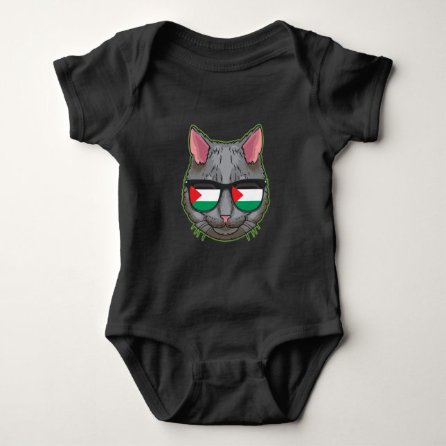 Body Para Bebê Bandeira da Palestina Livre Funny Palestina Gato d (Frente)