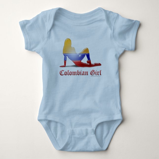 Body Para Bebê Bandeira de Silhouette da Garota Colombiana (Frente)