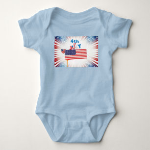 Body Para Bebê Bandeira do 4 de julho com Fireworks