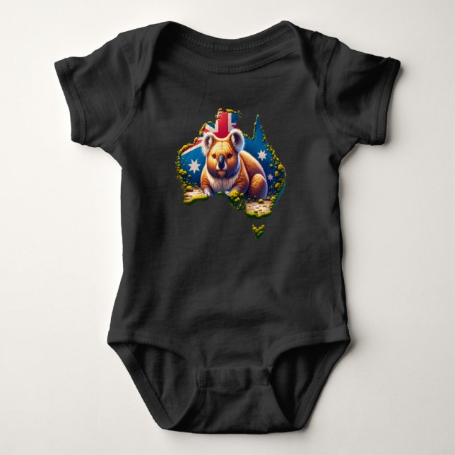 Body Para Bebê bandeira do mapa do urso coala da Austrália (Frente)