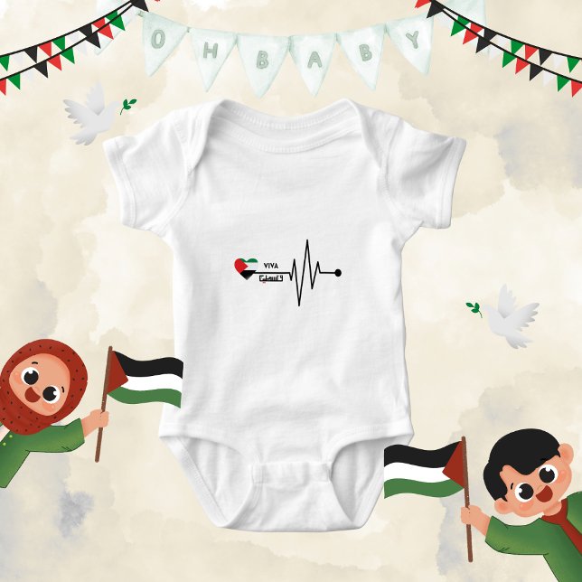Body Para Bebê Bandeira "Palestina Livre" Coração Pulsante Menino (Criador carregado)