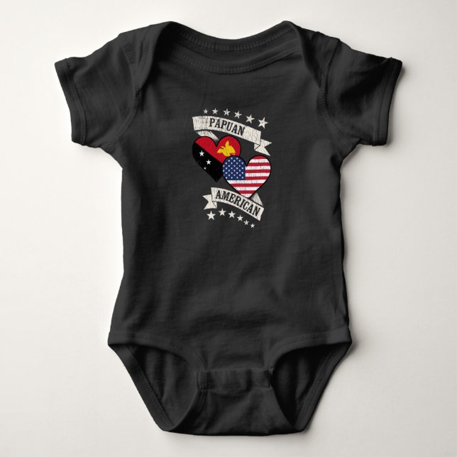 Body Para Bebê Bandeiras do Coração Papuásio Americano Papua-Nova (Frente)