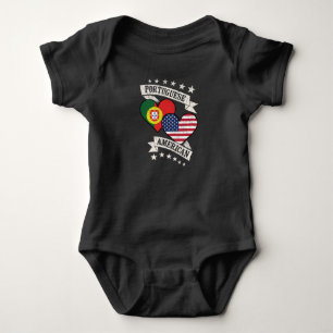 Body Para Bebê Bandeiras do Coração Português Americano Portugal 