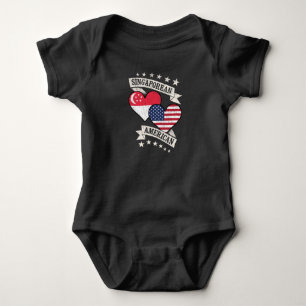Body Para Bebê Bandeiras do Coração Singapo-Americanas Singapura